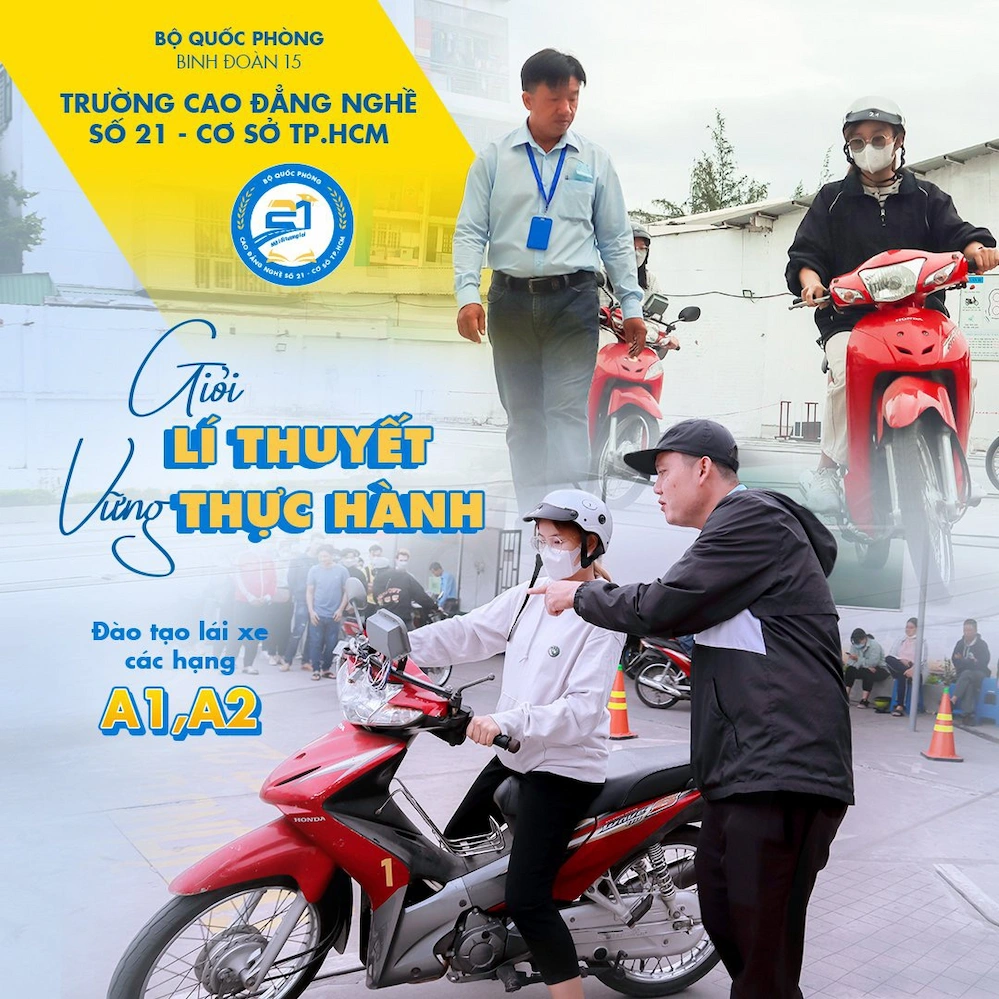 Trường Cao Đẳng Nghề Số 21/ Bộ Quốc Phòng – cơ sở TP.HCM thường xuyên chiêu sinh học viên học lái xe mô tô hạng A1: tại Gò Vấp